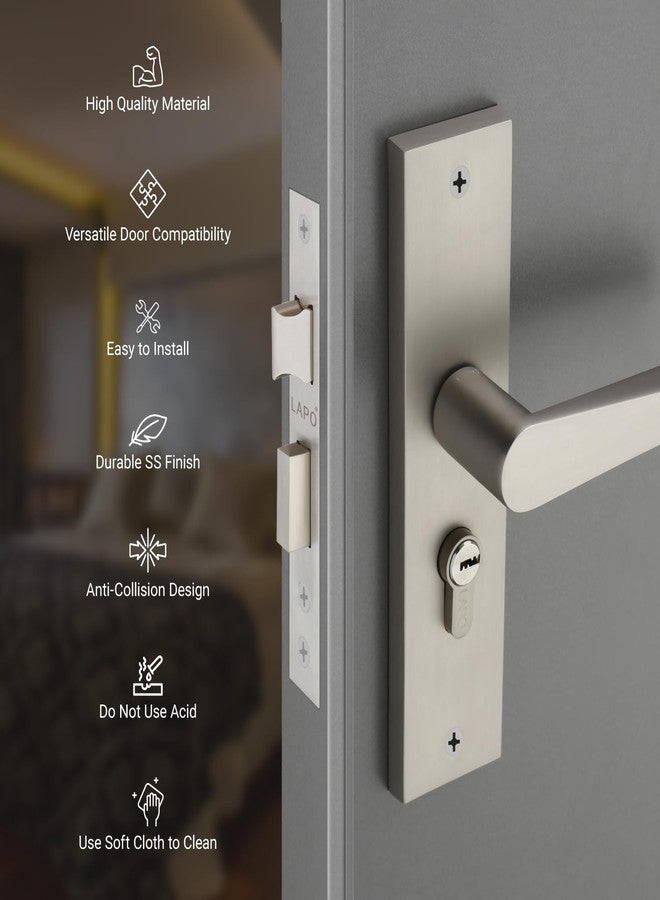 LAPO طقم قفل باب نقر من لابو - قفل باب رئيسي شديد التحمل مع مفاتيح، أسطوانة 60 مم، جسم قفل 45 × 45 مم، قفل بمقبض للمنزل والمكتب وغرفة النوم والفندق (لمسة نهائية ساتان غير لامعة، ضمان 3 سنوات) Cy-162 - Image 5